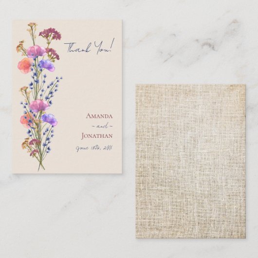 Rustieke Beige Acryl Bloemen Bruiloft Dank u Notitiekaartje (Voorkant / Achterkant)