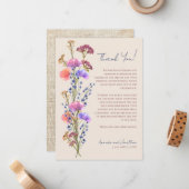 Rustieke Beige Acryl Bloemen Foto Dank u Notitiekaartje (Voorkant / Achterkant in situ)