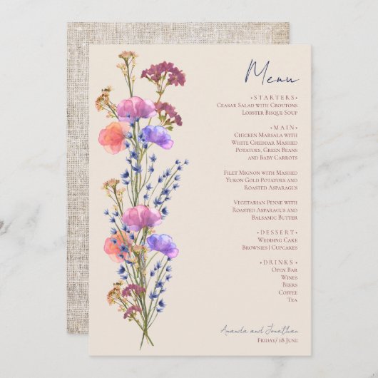 Rustieke Beige Acryl Bloemen Menu (Voorkant / Achterkant)
