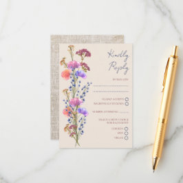 Rustieke Beige Acryl Bloemen RSVP Bruiloft Informatiekaartje