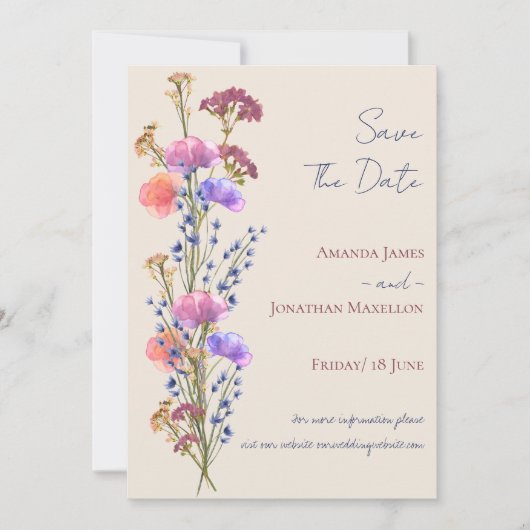 Rustieke Beige Acryl Bloemen Save The Date Kaart (Voorkant)