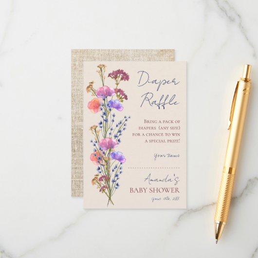 Rustieke Beige Acryl Bloemenluier Raffle Informatiekaartje (Voorkant / Achterkant in situ)