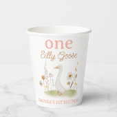 Rustieke Beige Bloemen Een Gekke Gans 1e Verjaarda Papieren Bekers (Achterkant)