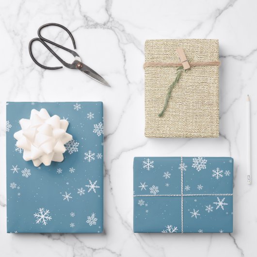 Rustieke Beige Blue Snowflakes Kerst Feestdagen Inpakpapier Vel (Voorkant)