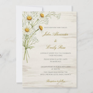Rustieke Beige bruiloft uitnodiging met Daisy Bloe