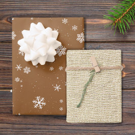 Rustieke Beige Bruine Sneeuwvlokken Kerstvakantie Inpakpapier Vel