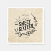 Rustieke Beige Cowgirl Bloemen Sweet Sixteen Birth Servet (Voorkant)