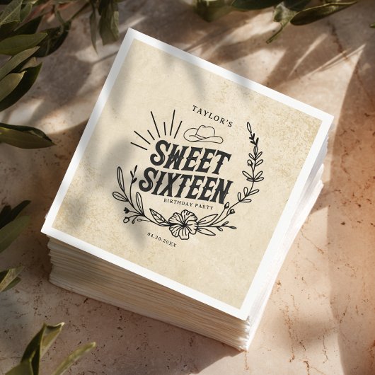 Rustieke Beige Cowgirl Bloemen Sweet Sixteen Birth Servet