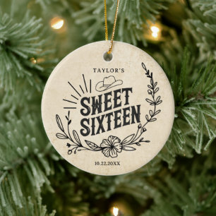 Rustieke Beige Cowgirl Sweet Sixteen Foto Aandenke Keramisch Ornament
