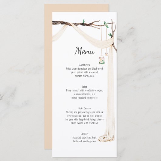 Rustieke Beige Drape Tree Branch Wedding Menu (Voorkant / Achterkant)