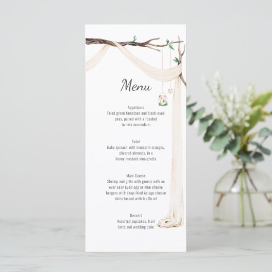 Rustieke Beige Drape Tree Branch Wedding Menu (Staand voorkant)