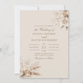 Rustieke Beige Gedroogde Bloem & Witte Rozen Trouw Kaart (Voorkant)