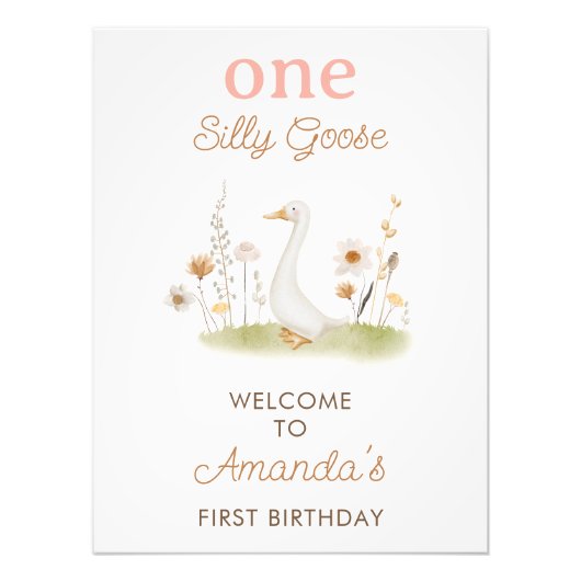 Rustieke Beige Gekke Gans 1e Verjaardag Welkom Tek Foto Afdruk (Voorkant)