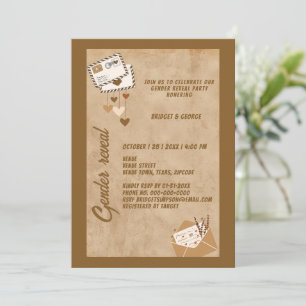 rustieke  beige gender reveal party kaart