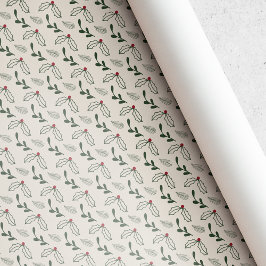 Rustieke Beige Hulstbes Bladgroen Kerst Cadeaupapier