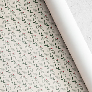 Rustieke Beige Hulstbes Bladgroen Kerst Cadeaupapier