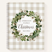 Rustieke Beige Katoen Krans Kerstmisrecept Notitieboek (Voorkant)