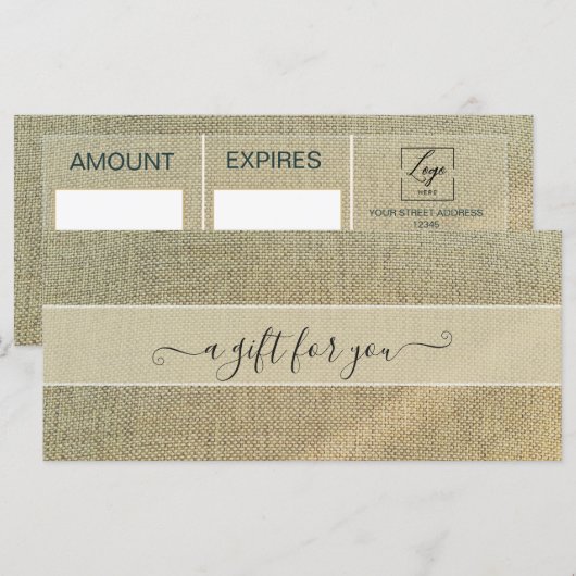 Rustieke Beige Linnen Cadeaubon (Voorkant / Achterkant)