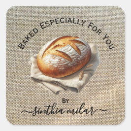 Rustieke beige linnen Sourdough-brood  Vierkante Sticker