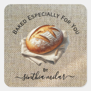 Rustieke beige linnen Sourdough-brood Vierkante Sticker