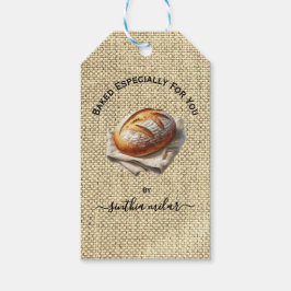 Rustieke beige linnen surdeegbrood  cadeaulabel