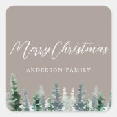 Rustieke Beige Pine Forest Holiday Gift Vierkante Sticker (Voorkant)
