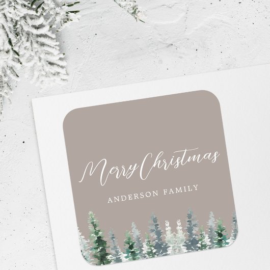 Rustieke Beige Pine Forest Holiday Gift Vierkante Sticker