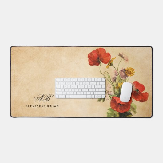  rustieke beige rode klaprozen wilde bloemen bureaumat (Keyboard & Muis)
