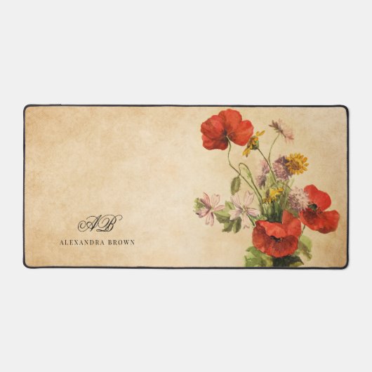  rustieke beige rode klaprozen wilde bloemen bureaumat (Voorkant)