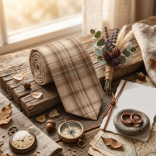 Rustieke Beige Schotlandse ruit Stropdas