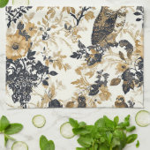 Rustieke Beige Uil Bos Bloemmotief Theedoek (Gevouwen)