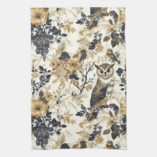 Rustieke Beige Uil Bos Bloemmotief Theedoek