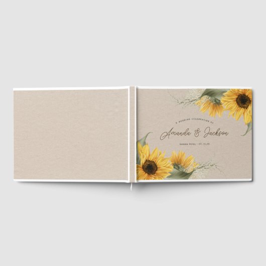 Rustieke beige waterverf zonnebloem elegante trouw gastenboek (Volledig)