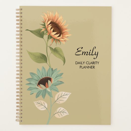 Rustieke Beige Zonnebloem Daily Clarity Planner (Voorkant)