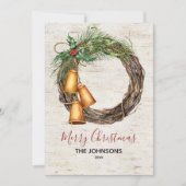 Rustieke Bell krans Birch Waterverf Bloemenvakanti Feestdagenkaart (Voorkant)