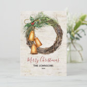 Rustieke Bell krans Birch Waterverf Bloemenvakanti Feestdagenkaart (Staand voorkant)