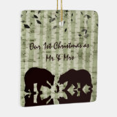 Rustieke Beren, Berkenbomen 1e Kerstmis Mr. & Mrs Keramisch Ornament (Rechts)