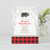 Rustieke beren geruite babyshower uitnodigingen (Staand voorkant)