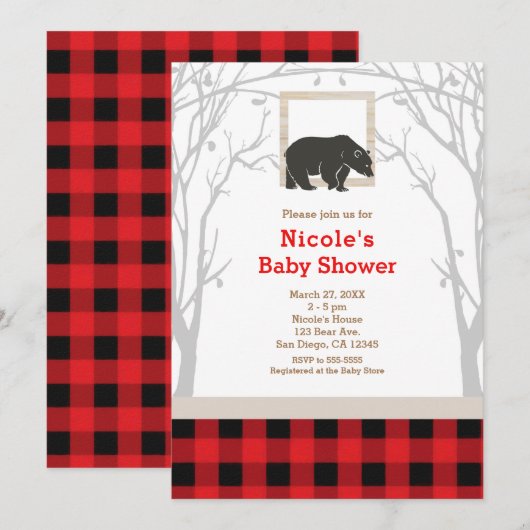 Rustieke beren geruite babyshower uitnodigingen (Voorkant / Achterkant)