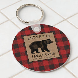 Rustieke berenfamiliehuisje Rood Buffalo geruite c Sleutelhanger