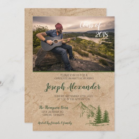 Rustieke berg Afstuderen Invitation Kaart (Voorkant / Achterkant)