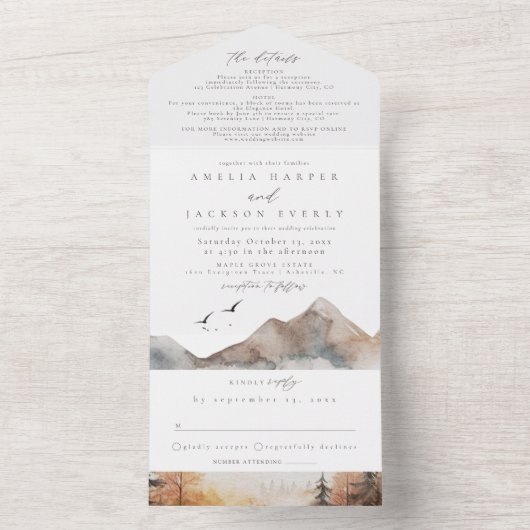 Rustieke berg all in one uitnodiging (Binnen)