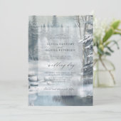 Rustieke berg blauw elegante winter bruiloft kaart (Staand voorkant)