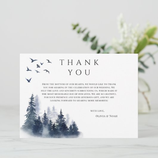 Rustieke berg Boho Evergreen Dank u kaart (Staand voorkant)