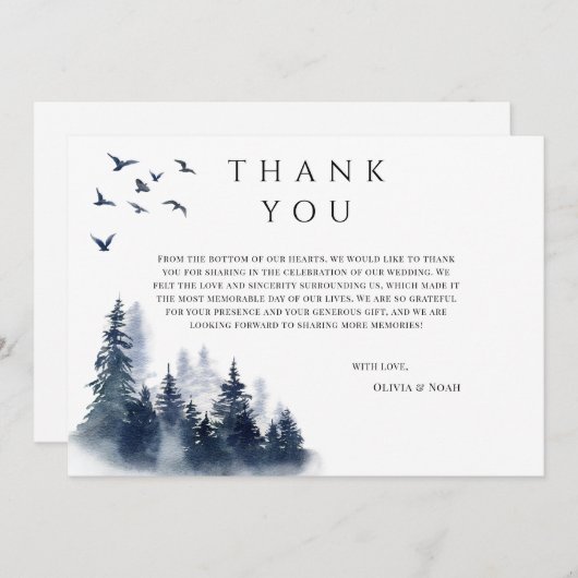 Rustieke berg Boho Evergreen Dank u kaart (Voorkant / Achterkant)