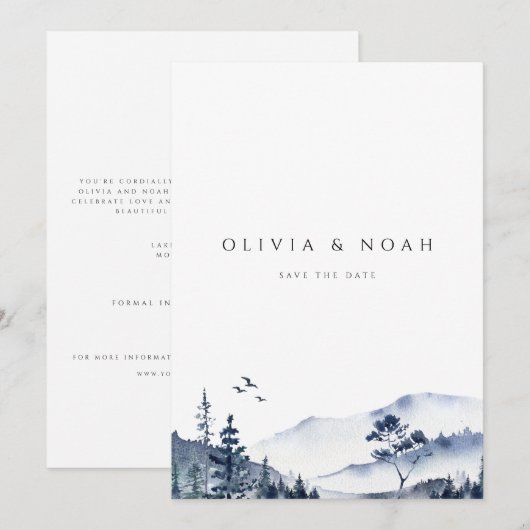 Rustieke berg Boho Evergreen Save The Date Kaart (Voorkant / Achterkant)