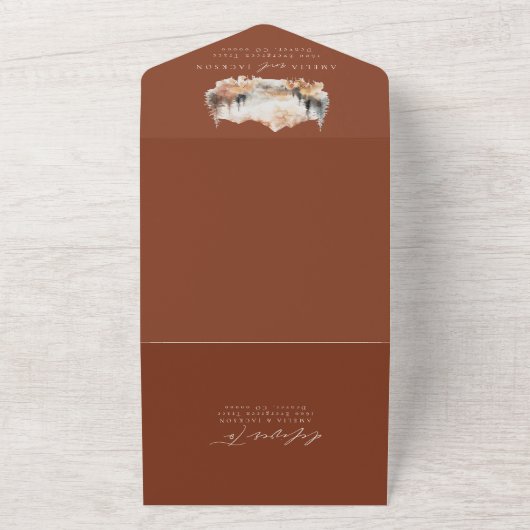 Rustieke berg bruiloft alles in één uitnodiging (Buitenkant)