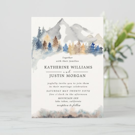 Rustieke berg bruiloft foto uitnodiging (Staand voorkant)