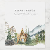 Rustieke berg dennebos houten hut bruiloft wijn etiket (Enkel label)