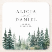 Rustieke berg dennenbos bruiloft kartonnen onderzetters (Voorkant)